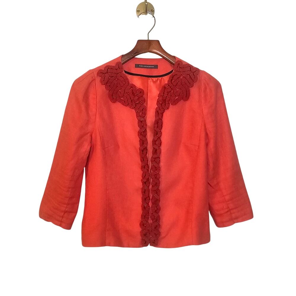 Boden Limited Edition Linen Textured Ribbon Coral Pink Preppy Blazer